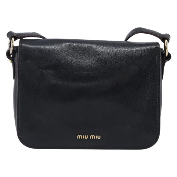 Miu Miu Madras Shoulder Bag Leather Black Gold Tone Auth 204572V