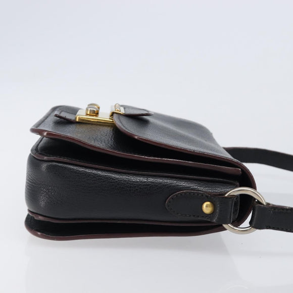 Miu Miu Madras Shoulder Bag Leather Black Gold Tone Auth 204572V