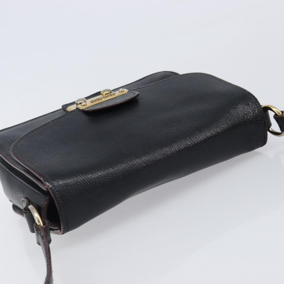 Miu Miu Madras Shoulder Bag Leather Black Gold Tone Auth 204572V