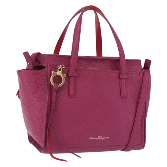 Salvatore Ferragamo Gancini Hand Bag Leather 2way Pink Gold Tone Auth 204579A