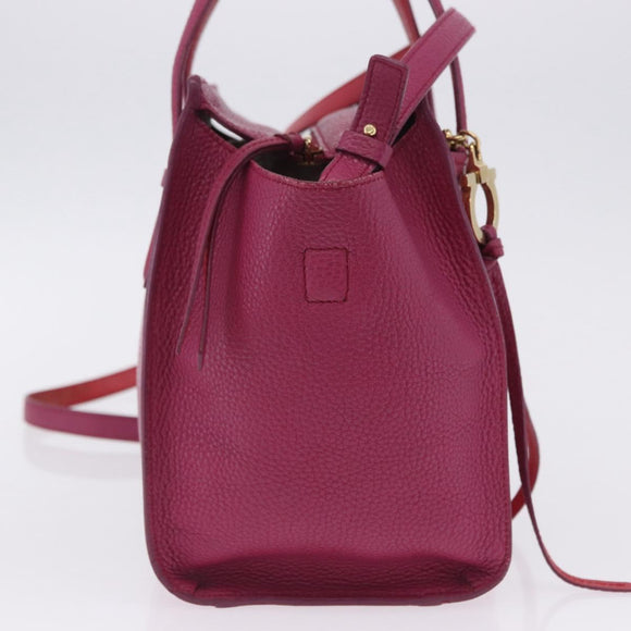 Salvatore Ferragamo Gancini Hand Bag Leather 2way Pink Gold Tone Auth 204579A