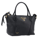 PRADA Hand Bag Leather 2way Black Gold Tone Auth 204580M-1