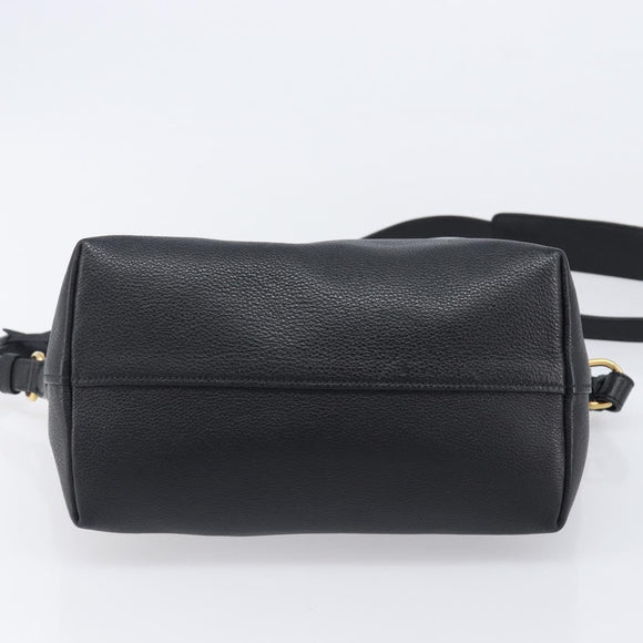 PRADA Hand Bag Leather 2way Black Gold Tone Auth 204580M