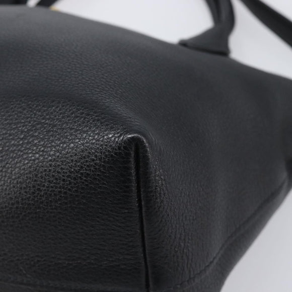 PRADA Hand Bag Leather 2way Black Gold Tone Auth 204580M