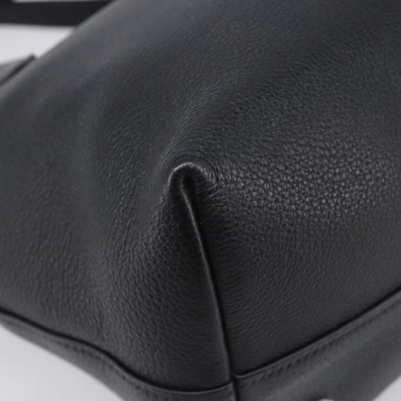 PRADA Hand Bag Leather 2way Black Gold Tone Auth 204580M