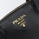 PRADA Hand Bag Leather 2way Black Gold Tone Auth 204580M-22