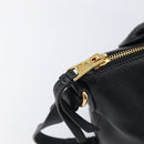 PRADA Hand Bag Leather 2way Black Gold Tone Auth 204580M-23