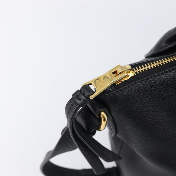 PRADA Hand Bag Leather 2way Black Gold Tone Auth 204580M