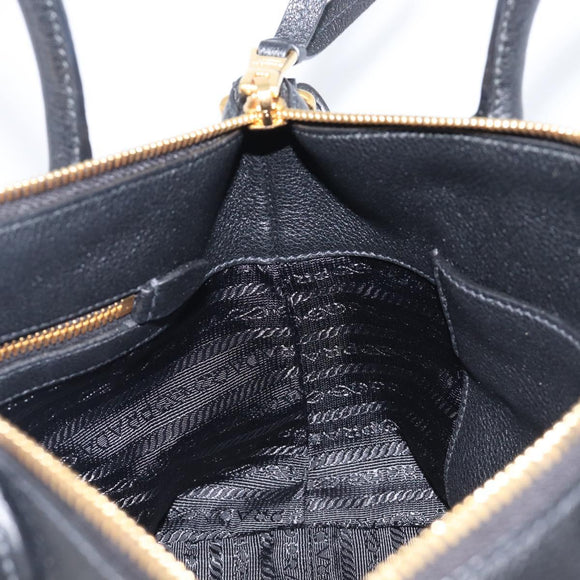 PRADA Hand Bag Leather 2way Black Gold Tone Auth 204580M