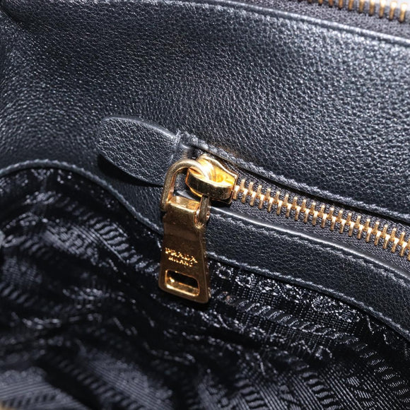 PRADA Hand Bag Leather 2way Black Gold Tone Auth 204580M