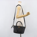PRADA Hand Bag Leather 2way Black Gold Tone Auth 204580M-30
