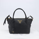 PRADA Hand Bag Leather 2way Black Gold Tone Auth 204580M-12