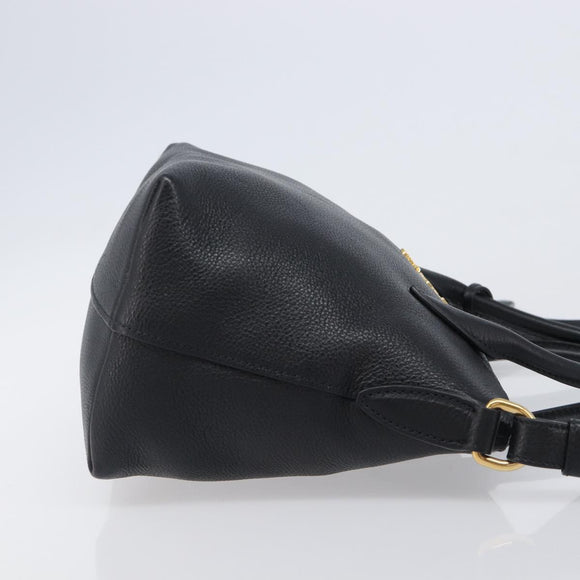 PRADA Hand Bag Leather 2way Black Gold Tone Auth 204580M