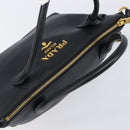 PRADA Hand Bag Leather 2way Black Gold Tone Auth 204580M-6