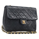 CHANEL Mini Matelasse 20 Chain Shoulder Bag Lamb Skin Black Gold CC Auth 204583V-1