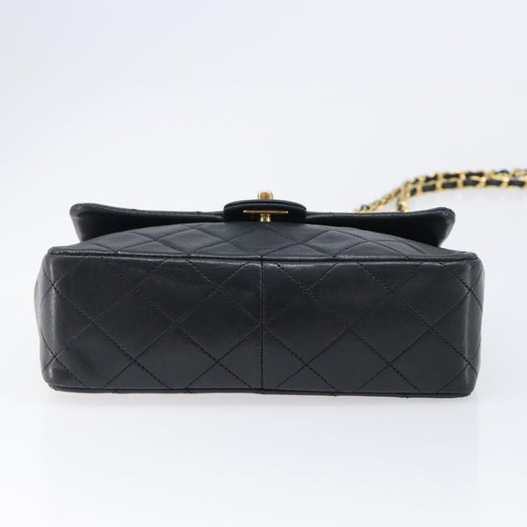 CHANEL Mini Matelasse 20 Chain Shoulder Bag Lamb Skin Black Gold CC Auth 204583V