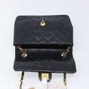 CHANEL Mini Matelasse 20 Chain Shoulder Bag Lamb Skin Black Gold CC Auth 204583V-16