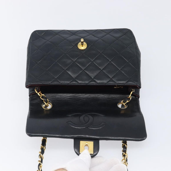 CHANEL Mini Matelasse 20 Chain Shoulder Bag Lamb Skin Black Gold CC Auth 204583V