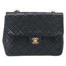 CHANEL Mini Matelasse 20 Chain Shoulder Bag Lamb Skin Black Gold CC Auth 204583V-2