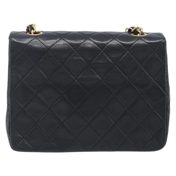 CHANEL Mini Matelasse 20 Chain Shoulder Bag Lamb Skin Black Gold CC Auth 204583V