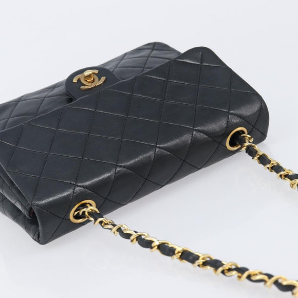 CHANEL Mini Matelasse 20 Chain Shoulder Bag Lamb Skin Black Gold CC Auth 204583V