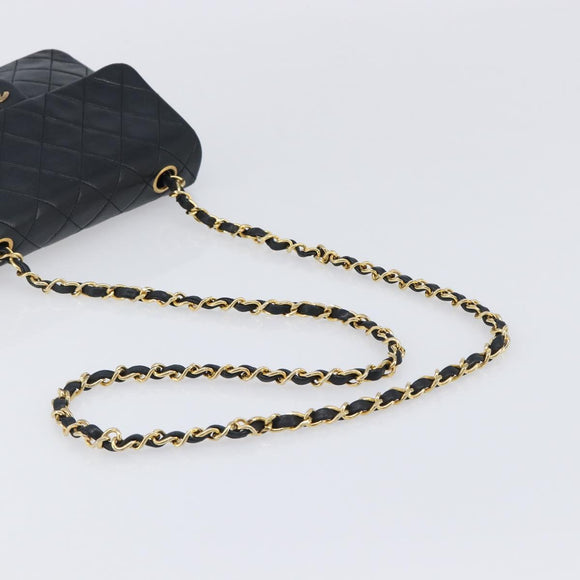 CHANEL Mini Matelasse 20 Chain Shoulder Bag Lamb Skin Black Gold CC Auth 204583V