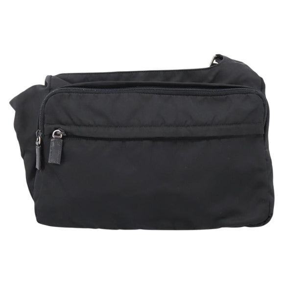 PRADA Shoulder Bag Nylon Black Silver Auth 204590A