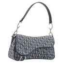 Christian Dior Trotter Canvas Saddle Shoulder Bag Navy Silver Auth 204592V-1