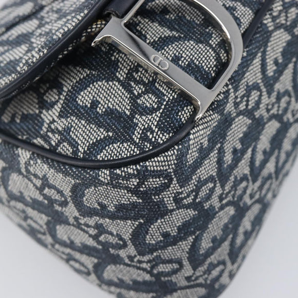 Christian Dior Trotter Canvas Saddle Shoulder Bag Navy Silver Auth 204592V