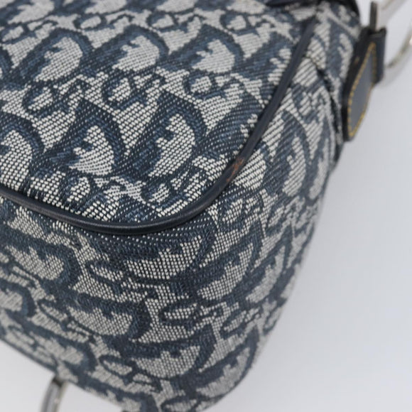 Christian Dior Trotter Canvas Saddle Shoulder Bag Navy Silver Auth 204592V