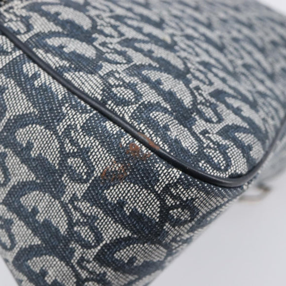 Christian Dior Trotter Canvas Saddle Shoulder Bag Navy Silver Auth 204592V