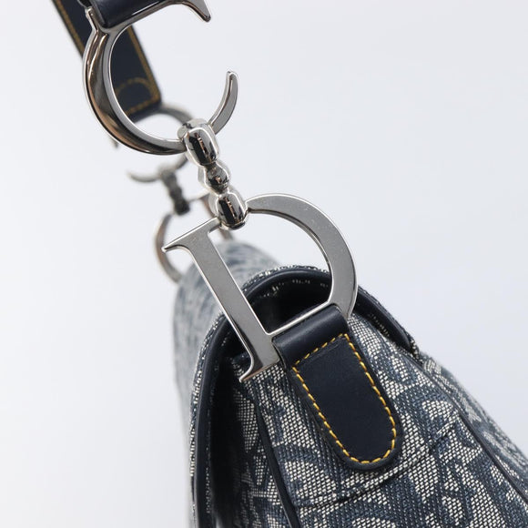 Christian Dior Trotter Canvas Saddle Shoulder Bag Navy Silver Auth 204592V