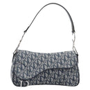 Christian Dior Trotter Canvas Saddle Shoulder Bag Navy Silver Auth 204592V-2