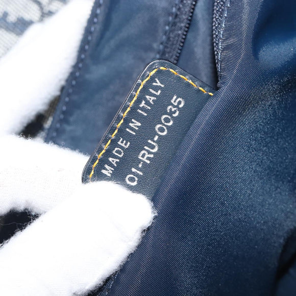 Christian Dior Trotter Canvas Saddle Shoulder Bag Navy Silver Auth 204592V