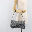Christian Dior Trotter Canvas Saddle Shoulder Bag Navy Silver Auth 204592V-25