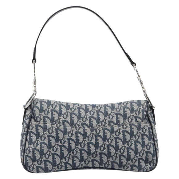 Christian Dior Trotter Canvas Saddle Shoulder Bag Navy Silver Auth 204592V