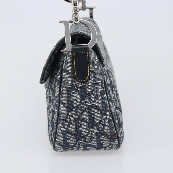 Christian Dior Trotter Canvas Saddle Shoulder Bag Navy Silver Auth 204592V