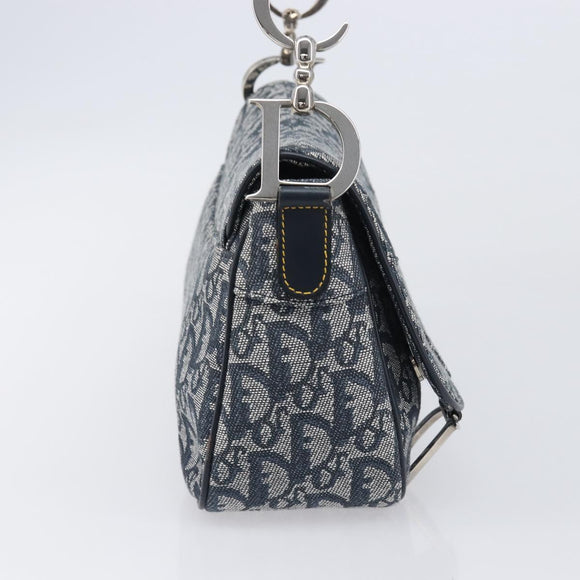 Christian Dior Trotter Canvas Saddle Shoulder Bag Navy Silver Auth 204592V