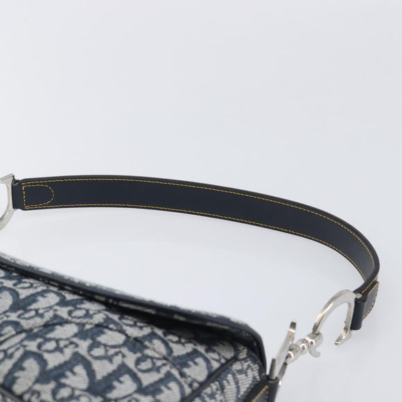 Christian Dior Trotter Canvas Saddle Shoulder Bag Navy Silver Auth 204592V