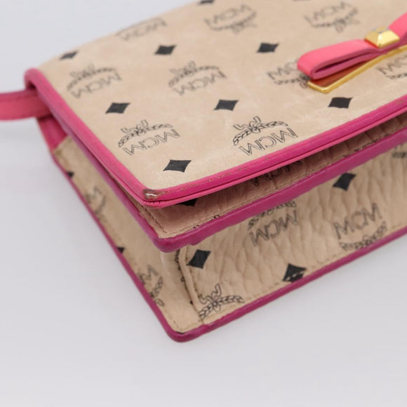 MCM Vicetos Shoulder Bag PVC Leather Pink Gold Tone Auth 204597A