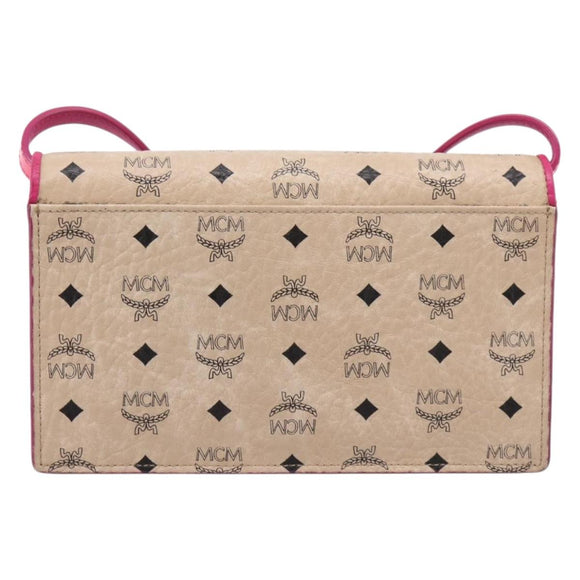 MCM Vicetos Shoulder Bag PVC Leather Pink Gold Tone Auth 204597A