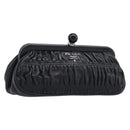 PRADA Gathered Cosmetic Pouch Leather Black Silver Auth 204606V-1