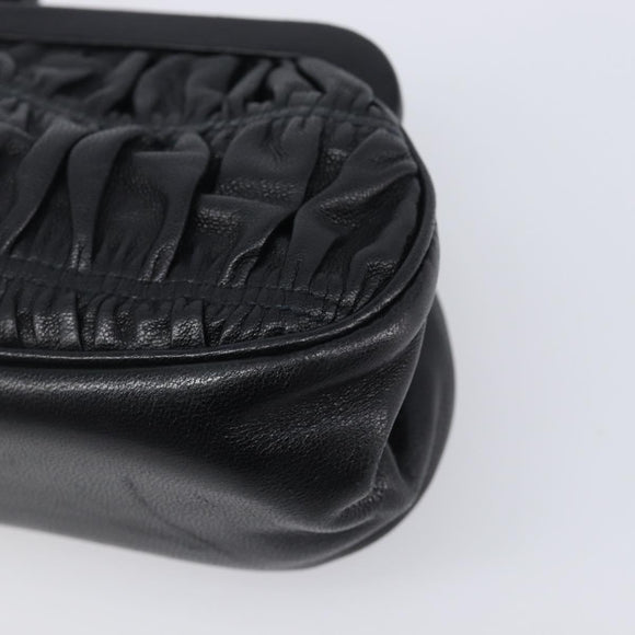PRADA Gathered Cosmetic Pouch Leather Black Silver Auth 204606V