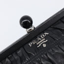 PRADA Gathered Cosmetic Pouch Leather Black Silver Auth 204606V-12