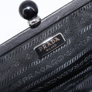PRADA Gathered Cosmetic Pouch Leather Black Silver Auth 204606V-14