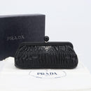 PRADA Gathered Cosmetic Pouch Leather Black Silver Auth 204606V-19