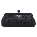 PRADA Gathered Cosmetic Pouch Leather Black Silver Auth 204606V-2