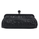 PRADA Gathered Cosmetic Pouch Leather Black Silver Auth 204606V-3