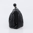 PRADA Gathered Cosmetic Pouch Leather Black Silver Auth 204606V-4