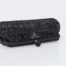 PRADA Gathered Cosmetic Pouch Leather Black Silver Auth 204606V-6